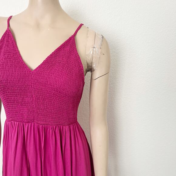 [Anrabess] Bright Pink Smocked V-Neck Double Slit Maxi Dress NWT Size Large L - Picture 8 of 12
